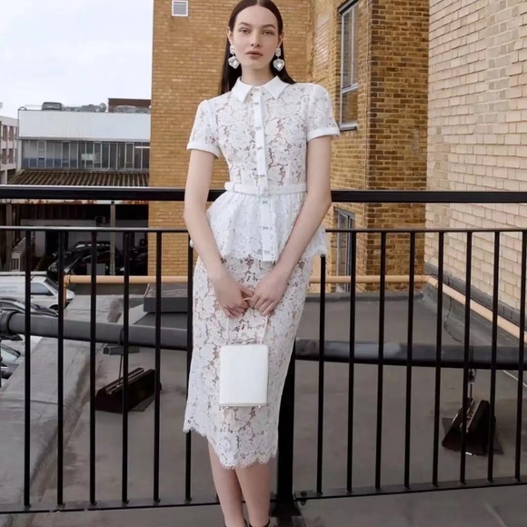 Self-Portrait White Lace Peplum Midi Dress - www.joarbit.com Self-Portrait White Lace Peplum Midi Dress - www.joarbit.com